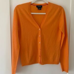 Lord & Taylor Orange 100% Cashmere V‑Neck Lightweight Cardigan cozy luxe- small